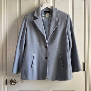 Herman Geist Womens Pale Blue Wool Dress Blazer Size 12P